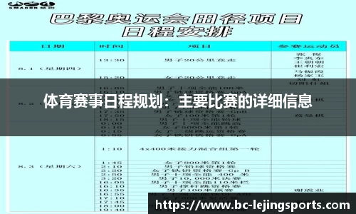 体育赛事日程规划：主要比赛的详细信息